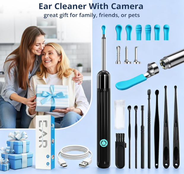 Ear Wax Removal Tool Smart Ear Cleaner Ear Camera Scope with Light Smartphone HD Video Otoscope Ear Wax Cleaner